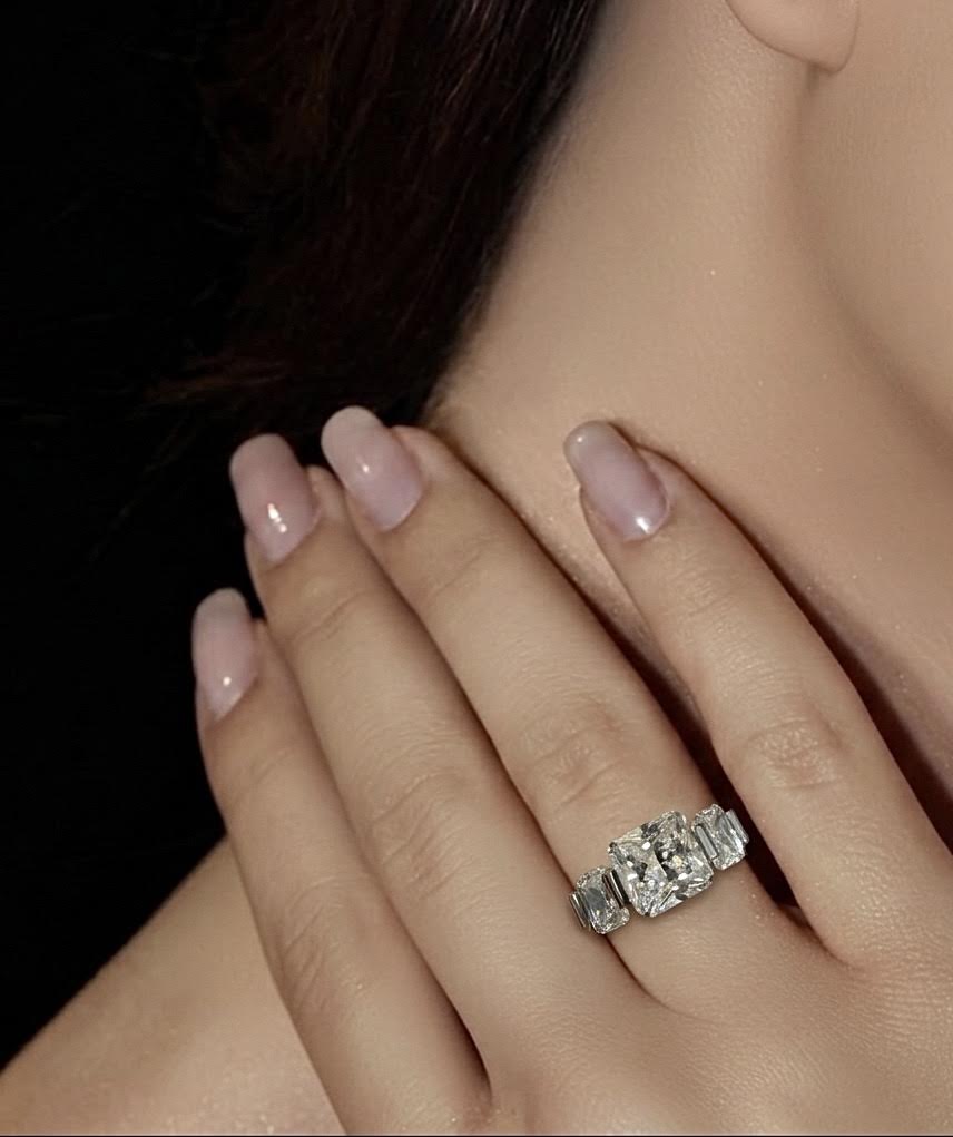 RG206W B.Tiff Tension 2 ct Cushion Cut with Emeralds Engagement Ring