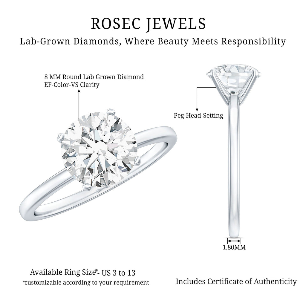 Certified 2 Carat Round Lab Grown Diamond Solitaire Engagement Ring