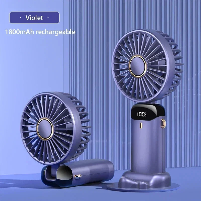 Foldable Neck Hanging Mini Fan, Portable 5 Speed USB Rechargeable Handheld Fan with Display Screen Phone Stand, 1800mAh
