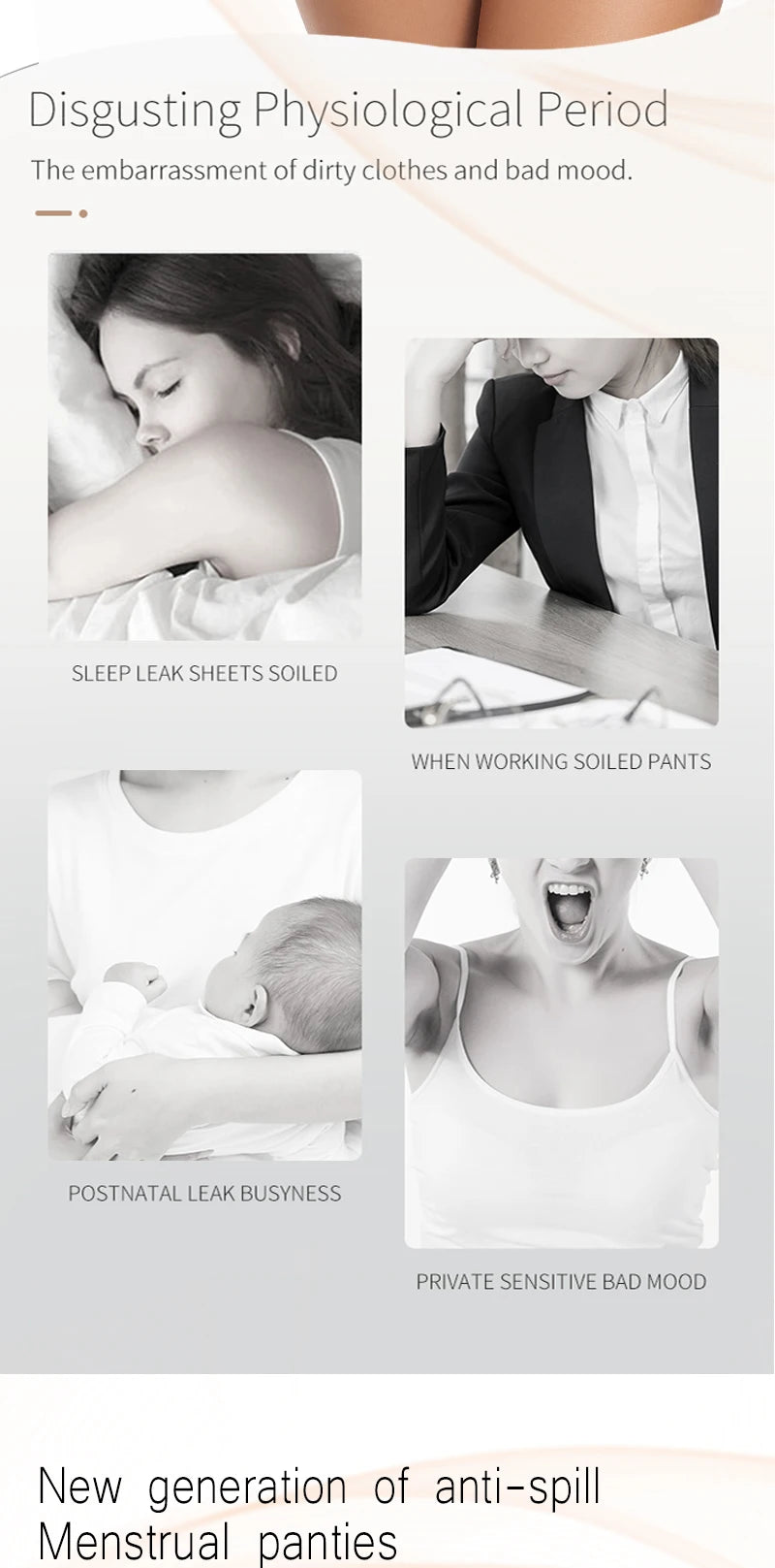 3Layers Leakproof High Waist Breathable Women Menstural Period Panties Incontinence Underwear