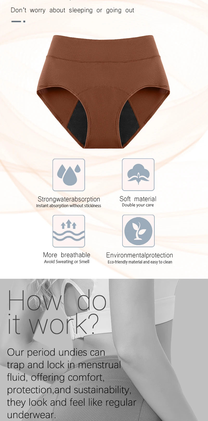 3Layers Leakproof High Waist Breathable Women Menstural Period Panties Incontinence Underwear