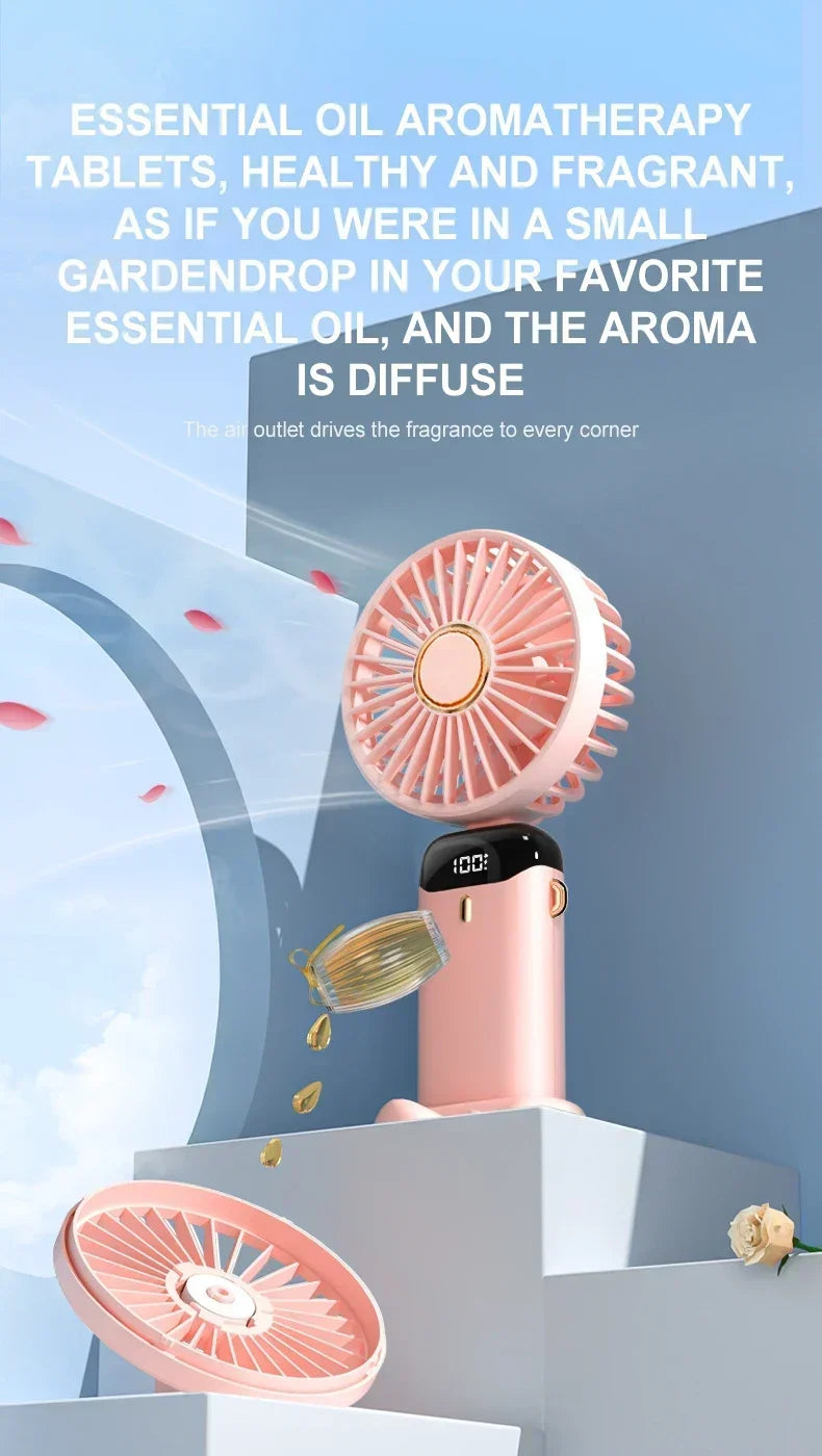 Foldable Neck Hanging Mini Fan, Portable 5 Speed USB Rechargeable Handheld Fan with Display Screen Phone Stand, 1800mAh