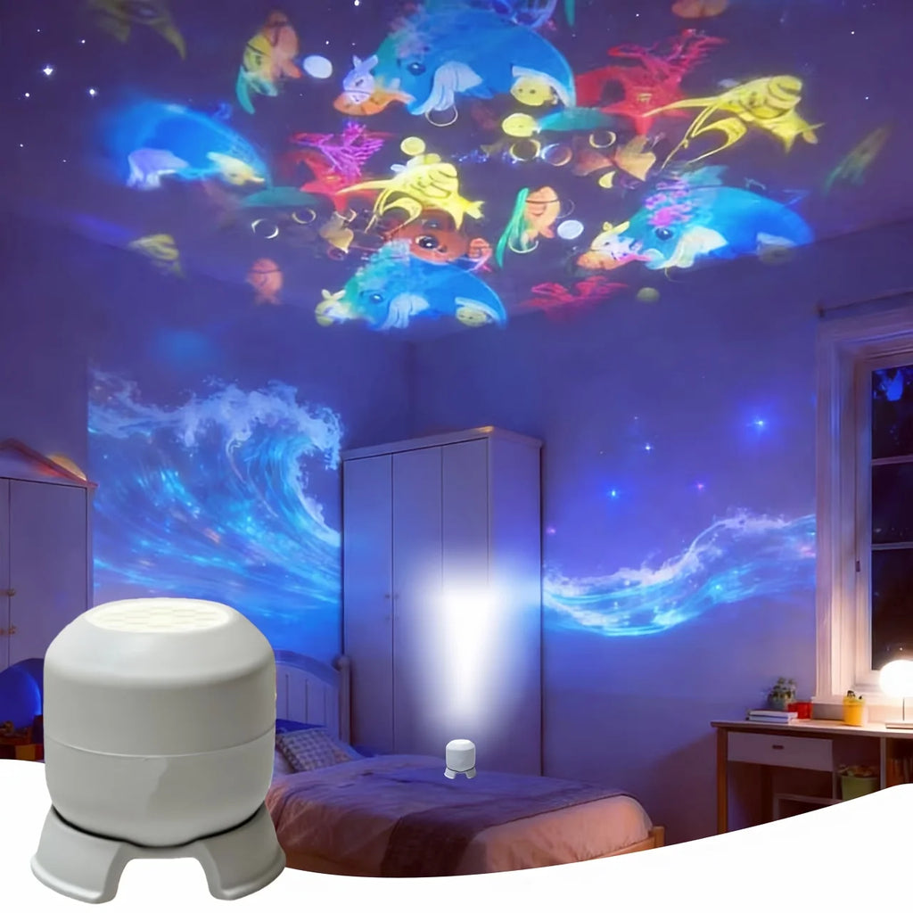 360° Rotating Starry Ocean Projection Night Light Dynamic Projector Decorative Lamp Ocean-Themed Projection Light Festival Gift