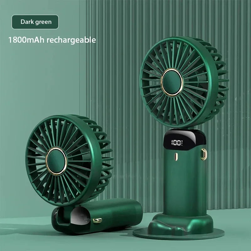 Foldable Neck Hanging Mini Fan, Portable 5 Speed USB Rechargeable Handheld Fan with Display Screen Phone Stand, 1800mAh