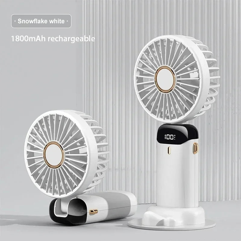 Foldable Neck Hanging Mini Fan, Portable 5 Speed USB Rechargeable Handheld Fan with Display Screen Phone Stand, 1800mAh