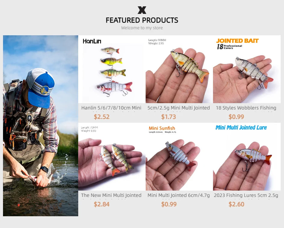 Hanlin 7.5cm 14.5g Multi Jointed Fishing Lures Sinking Shad Baits Wobbler Hard Body Swimbait Lifelike Sunfish Bass Tackle