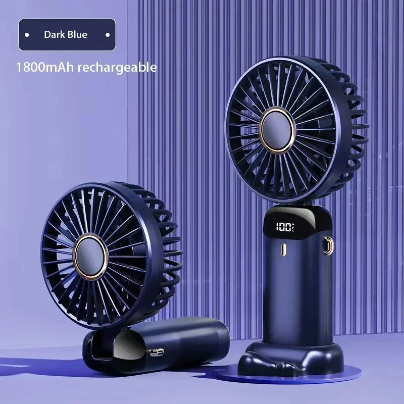 Foldable Neck Hanging Mini Fan, Portable 5 Speed USB Rechargeable Handheld Fan with Display Screen Phone Stand, 1800mAh