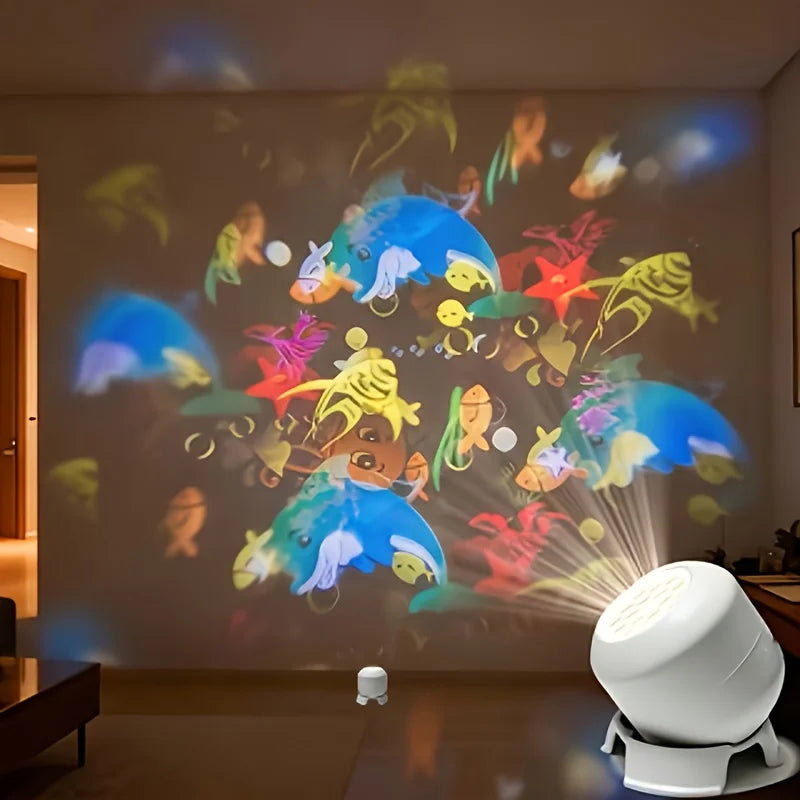 360° Rotating Starry Ocean Projection Night Light Dynamic Projector Decorative Lamp Ocean-Themed Projection Light Festival Gift