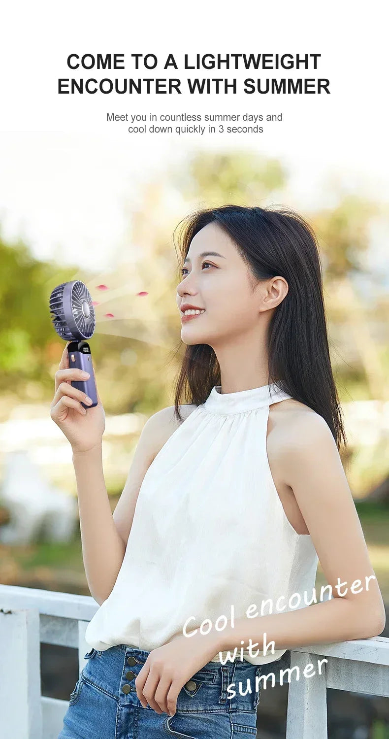 Foldable Neck Hanging Mini Fan, Portable 5 Speed USB Rechargeable Handheld Fan with Display Screen Phone Stand, 1800mAh