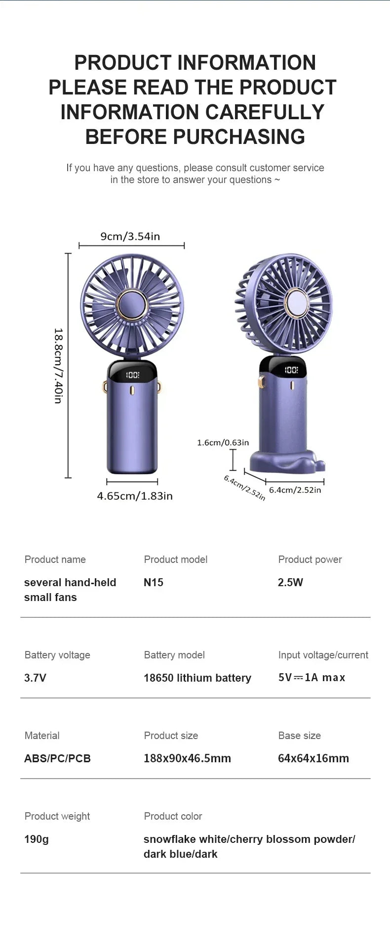 Foldable Neck Hanging Mini Fan, Portable 5 Speed USB Rechargeable Handheld Fan with Display Screen Phone Stand, 1800mAh