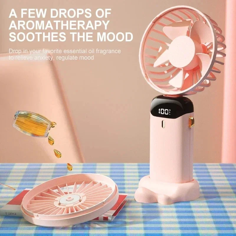 Foldable Neck Hanging Mini Fan, Portable 5 Speed USB Rechargeable Handheld Fan with Display Screen Phone Stand, 1800mAh