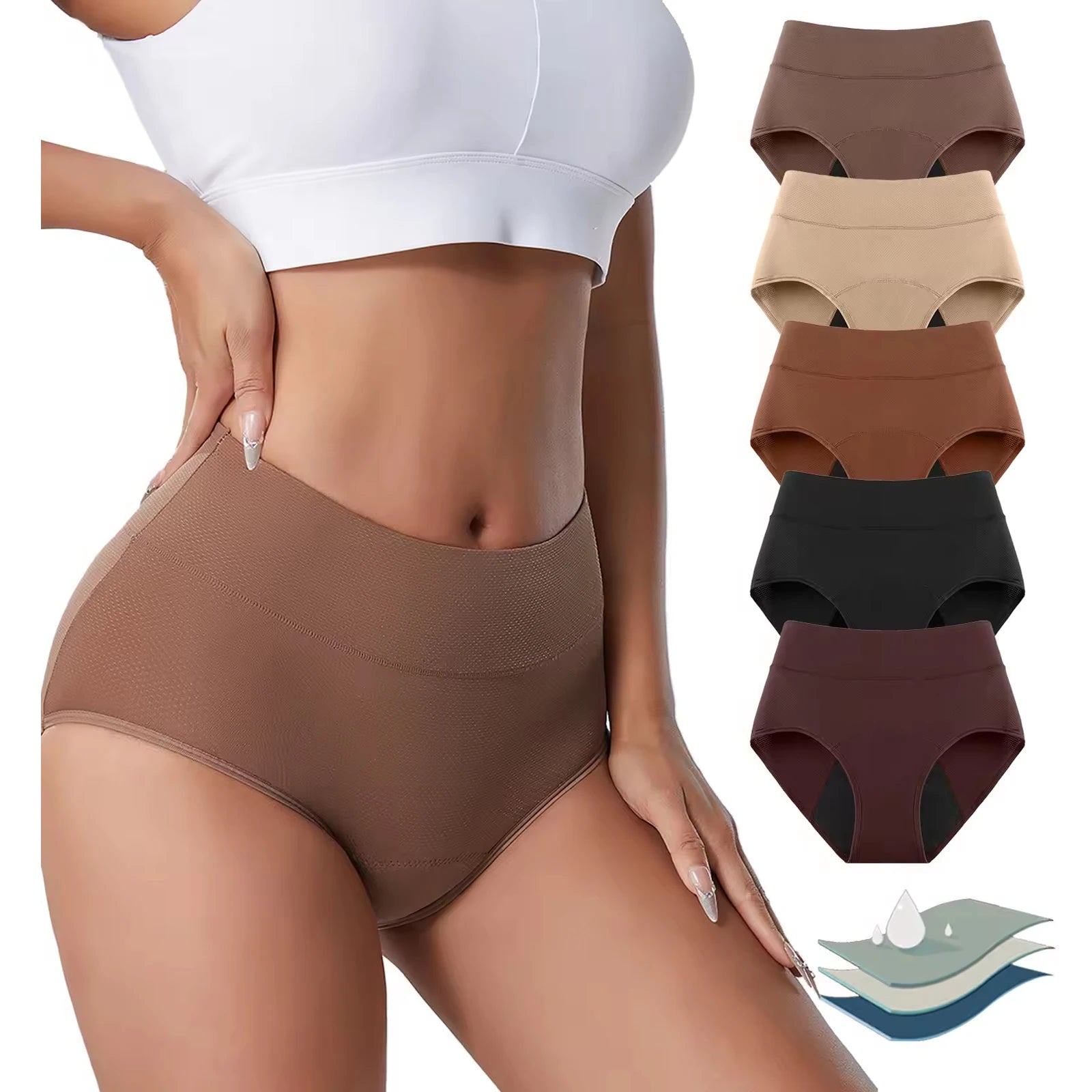 3Layers Leakproof High Waist Breathable Women Menstural Period Panties Incontinence Underwear