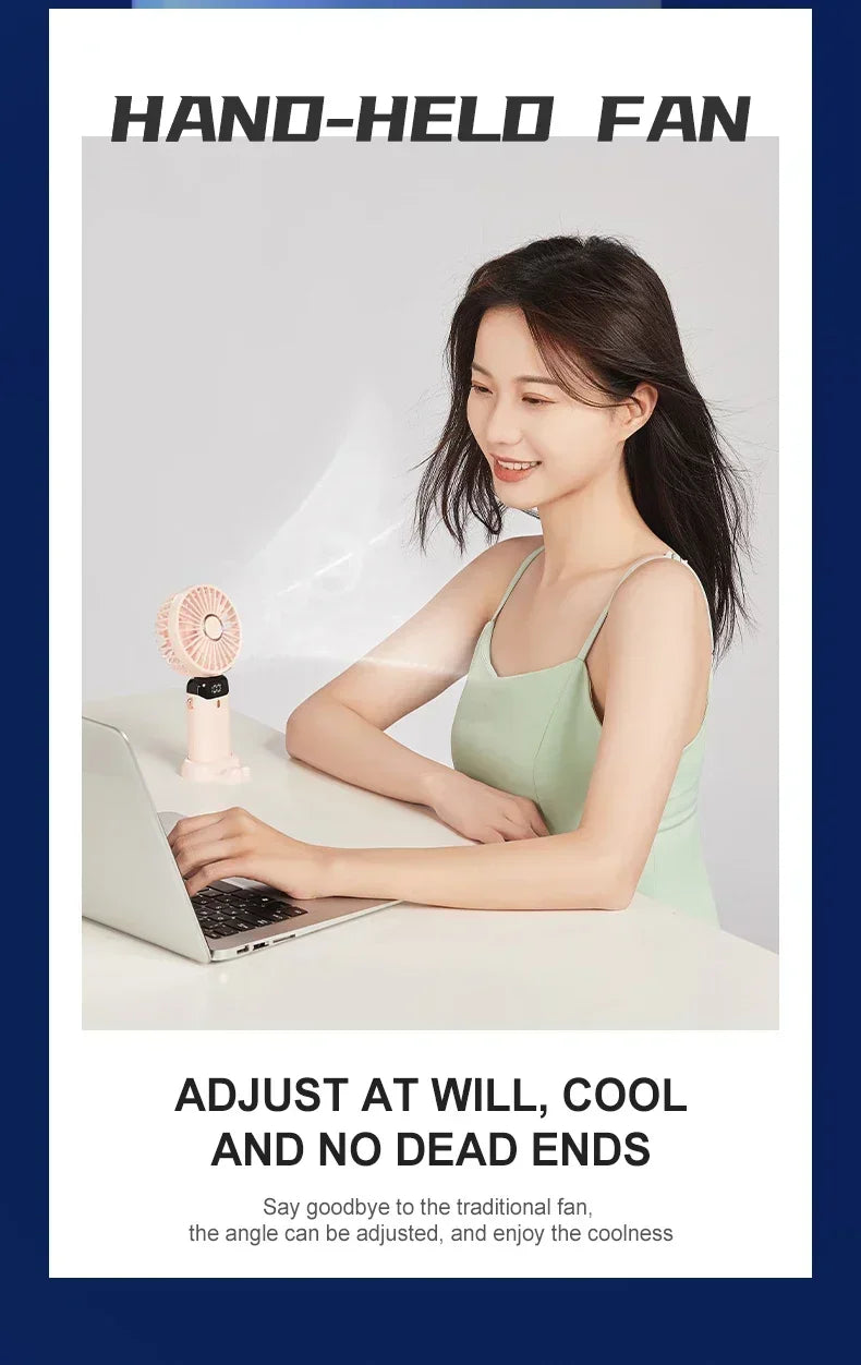 Foldable Neck Hanging Mini Fan, Portable 5 Speed USB Rechargeable Handheld Fan with Display Screen Phone Stand, 1800mAh