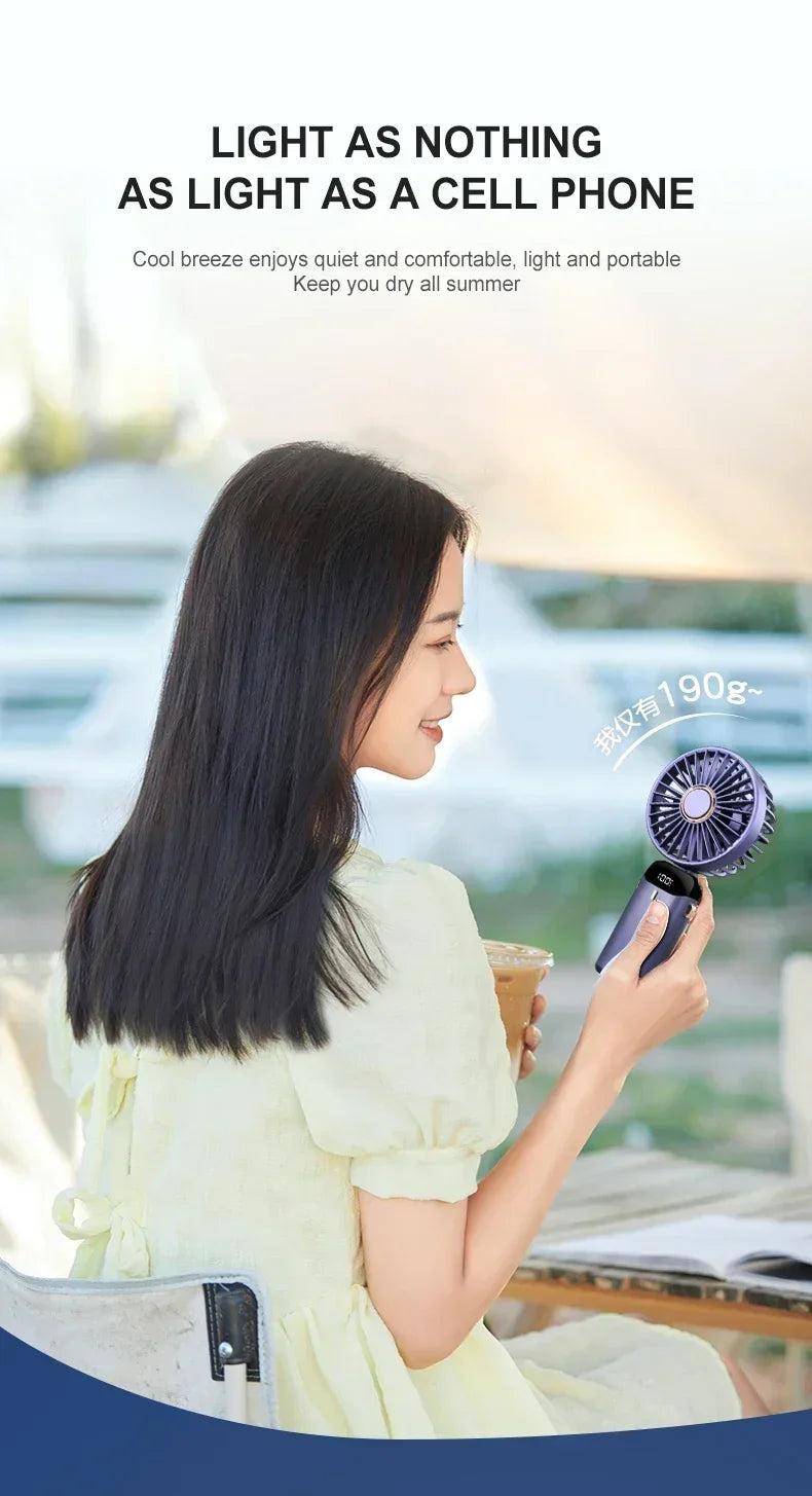 Foldable Neck Hanging Mini Fan, Portable 5 Speed USB Rechargeable Handheld Fan with Display Screen Phone Stand, 1800mAh