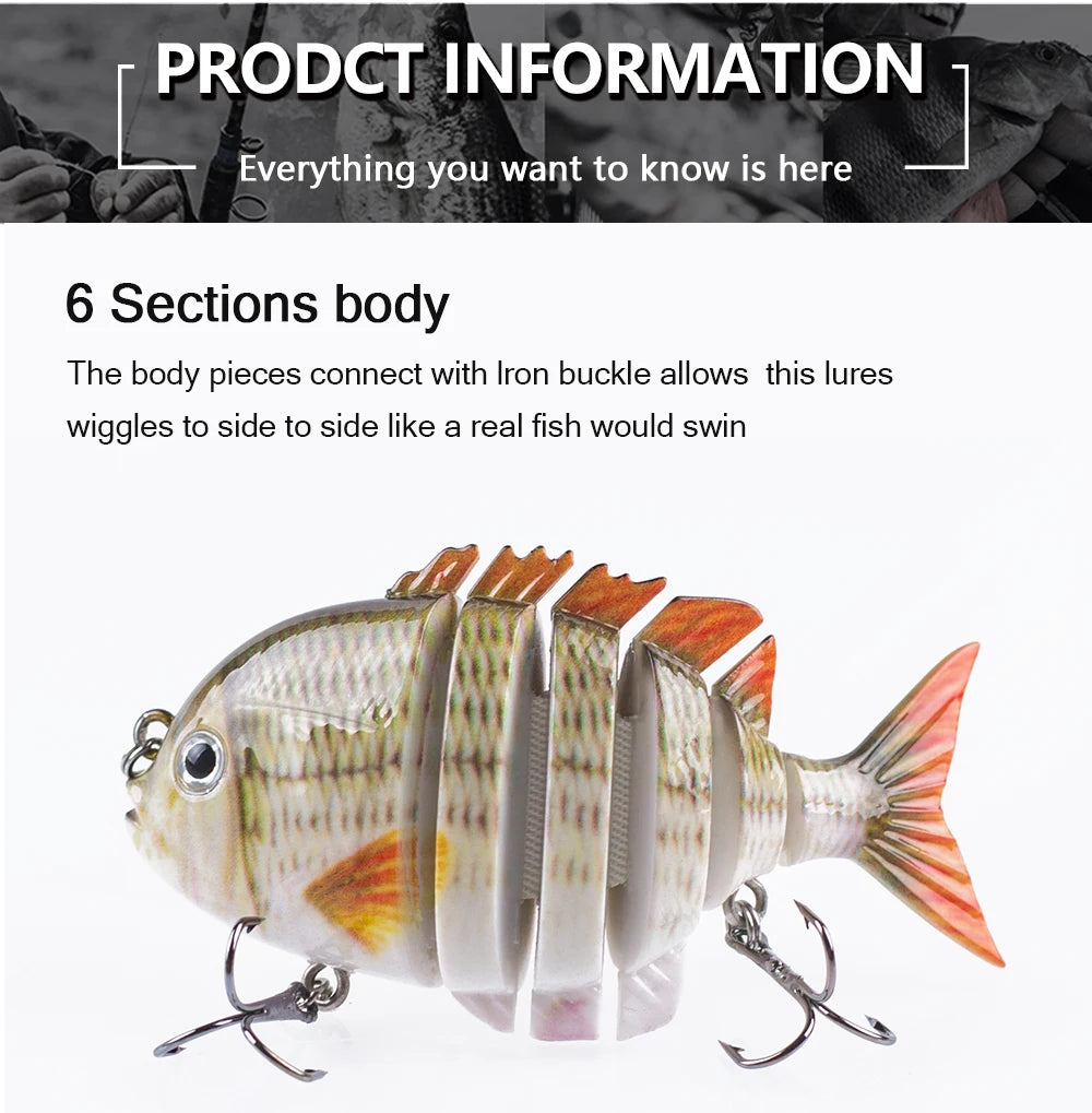 Hanlin 7.5cm 14.5g Multi Jointed Fishing Lures Sinking Shad Baits Wobbler Hard Body Swimbait Lifelike Sunfish Bass Tackle