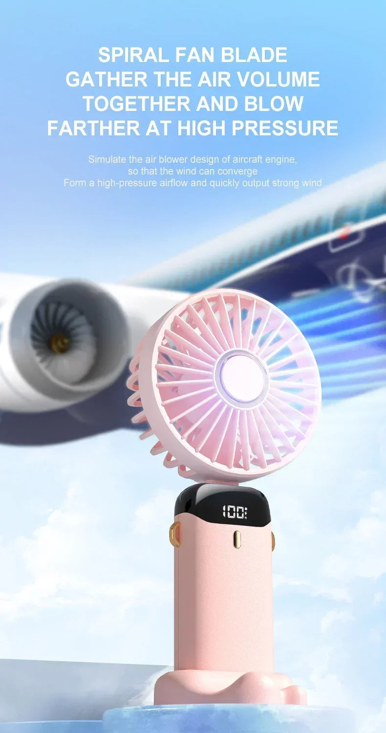 Foldable Neck Hanging Mini Fan, Portable 5 Speed USB Rechargeable Handheld Fan with Display Screen Phone Stand, 1800mAh