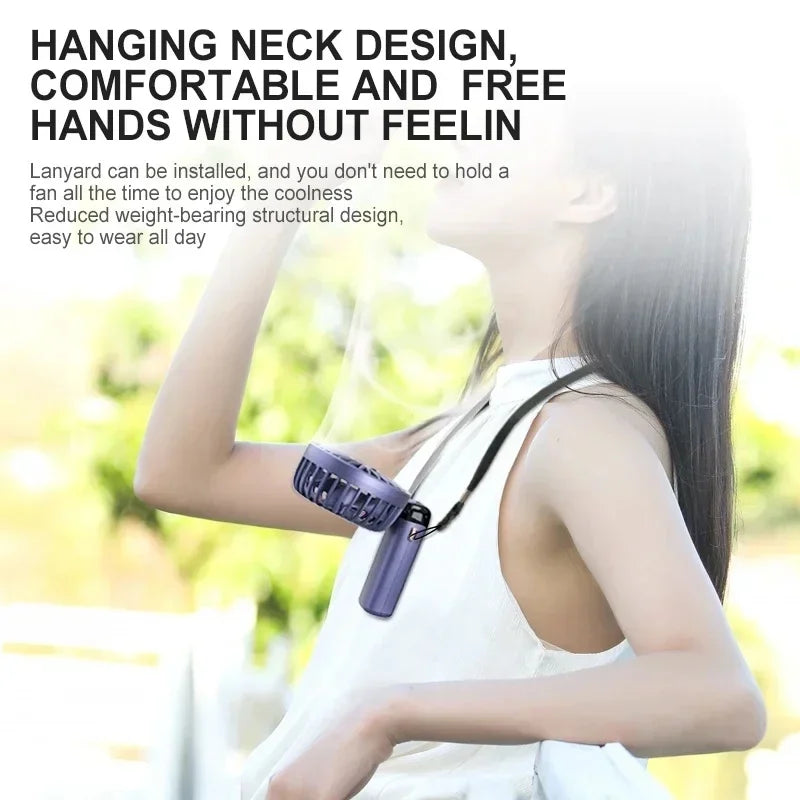 Foldable Neck Hanging Mini Fan, Portable 5 Speed USB Rechargeable Handheld Fan with Display Screen Phone Stand, 1800mAh